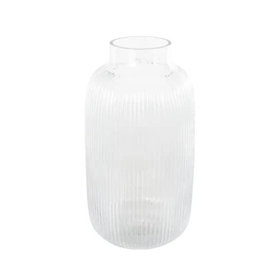 14" Clear Glass Ribbed Decorative Vase